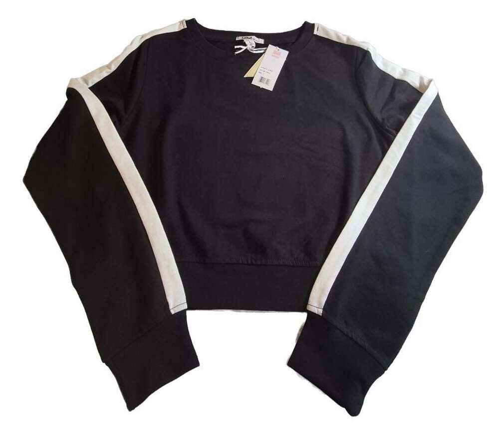 Mimi Chic Black and White Side Stripe Crewneck Sweatshirt